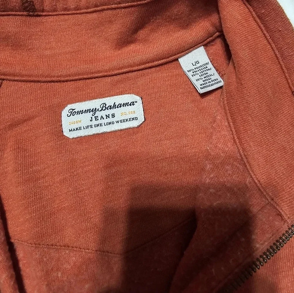 Tommy Bahama Knit 1/4 Zip Pullover in Dusky Orange, Exposed Stitching, EUC! - Picture 8 of 9